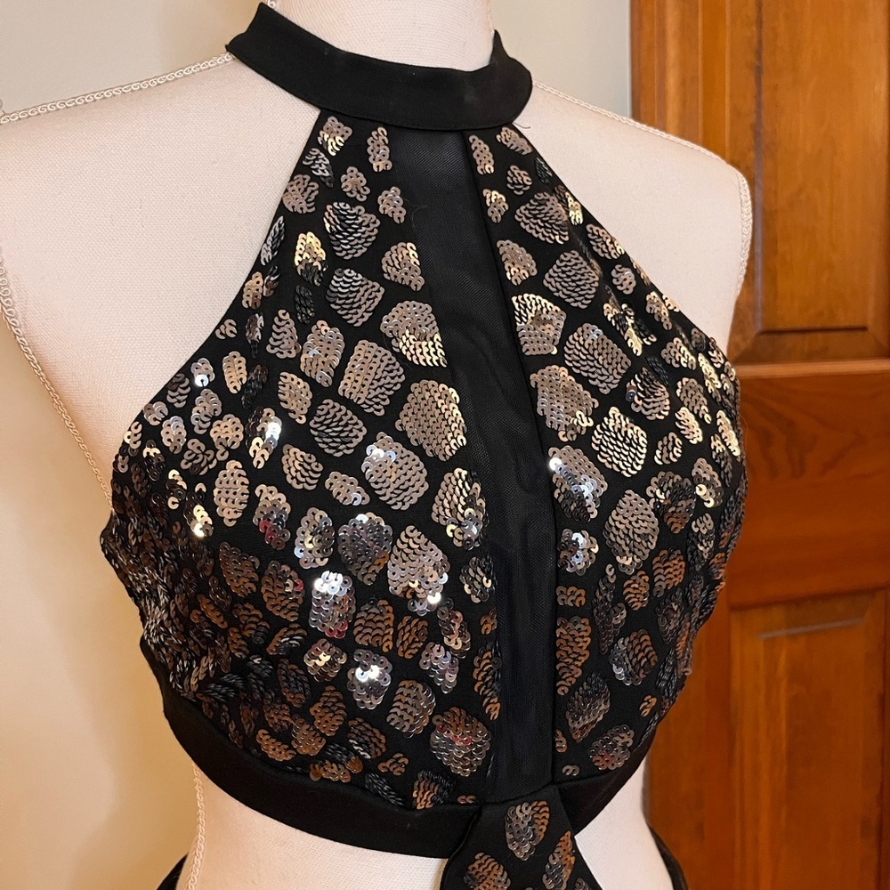 Express NWT Halter Cut out Sequin Mini Dress S Steampunk Whimsigoth Halloween - Picture 2 of 8